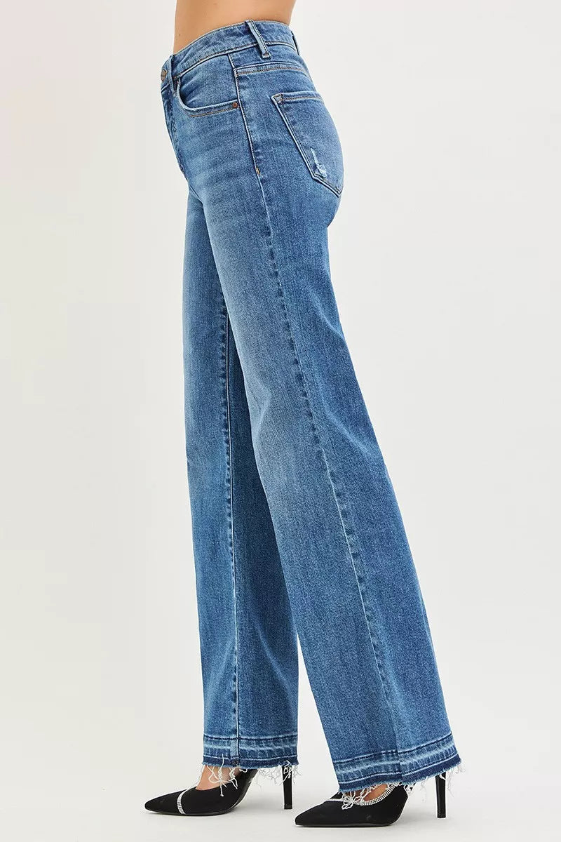 RISEN High Rise Wide Leg Jeans With Released Hem - cas7m