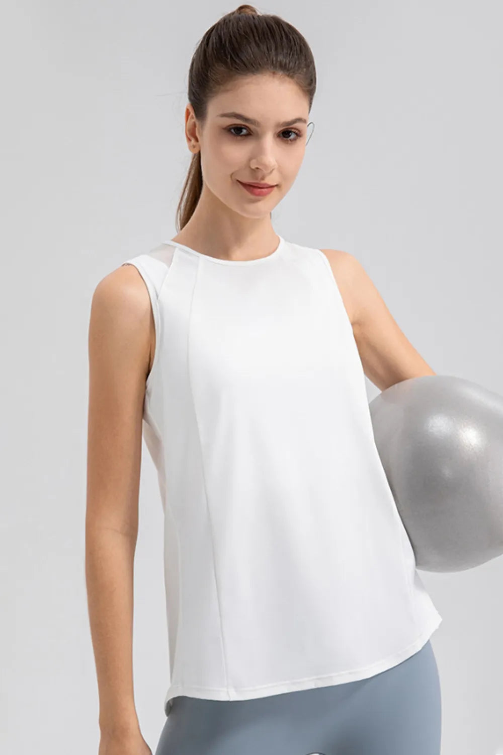 Round Neck Wide strap Active Tank - cas7m