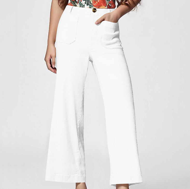 High Waist Slimming Casual Women's Cropped Wide-leg Pants - cas7m