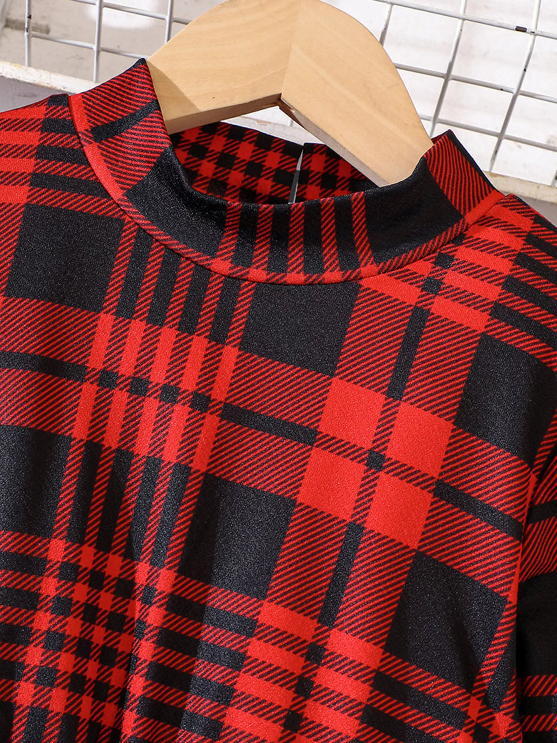 Children's Plaid Print Long Sleeve Dress - cas7m