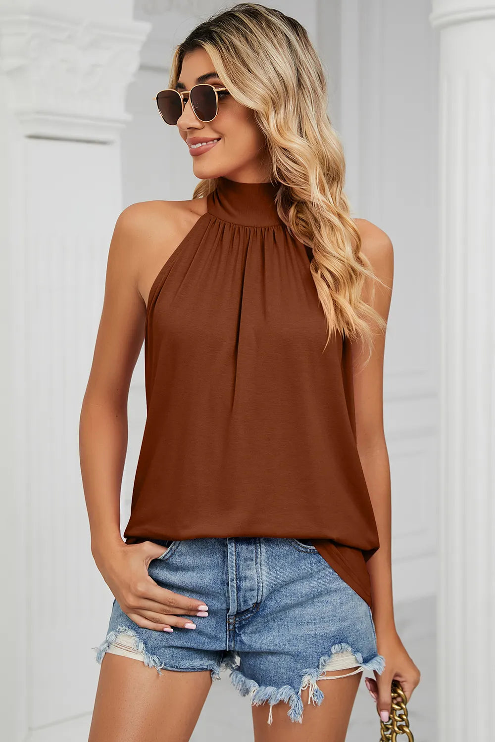 Tied Grecian Neck Tank - cas7m