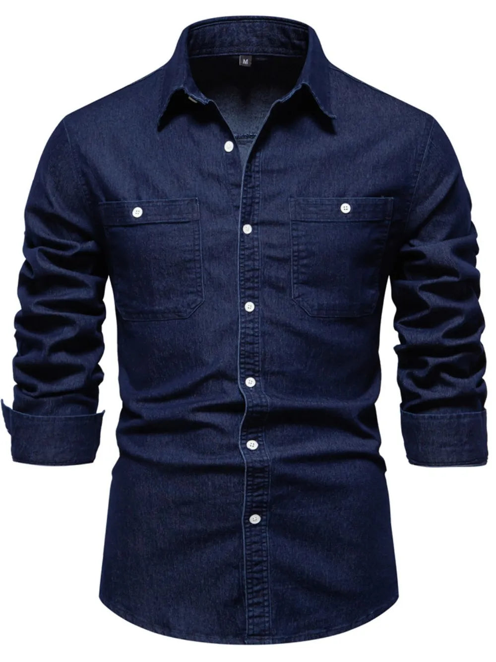 Men's Collared Neck Long Sleeve Denim Shirt - cas7m
