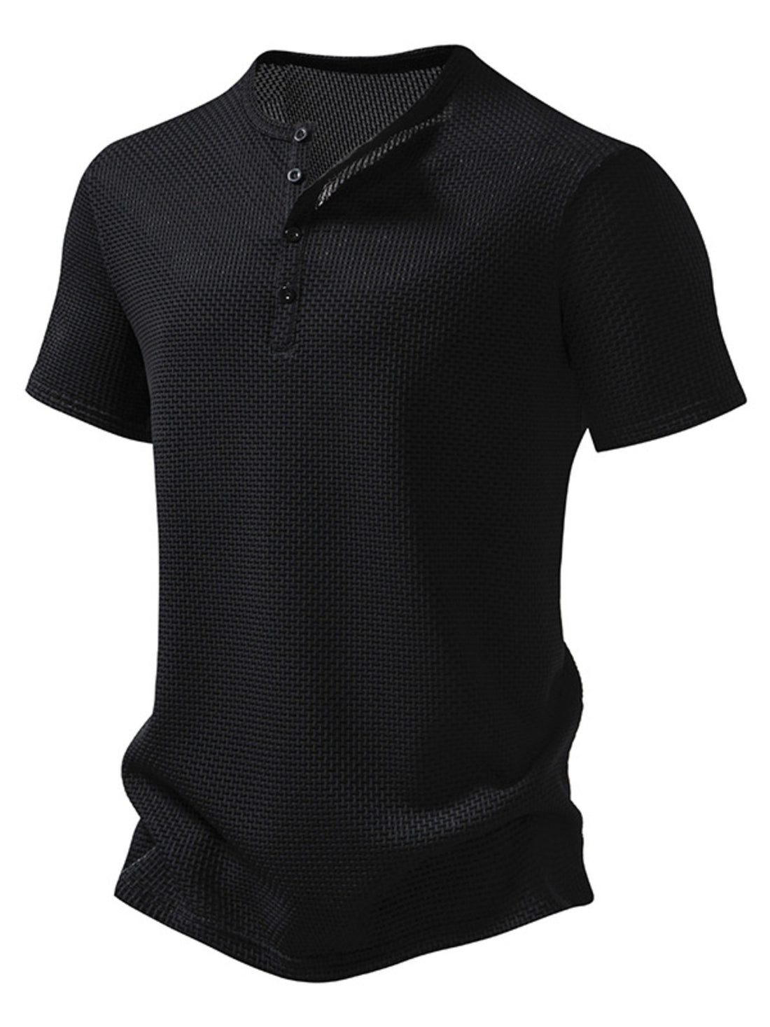 Men's Textured Henley Button Detail T-Shirt - cas7m