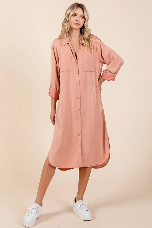 Mittoshop Button Down Long Sleeve Shirt Dress - cas7m