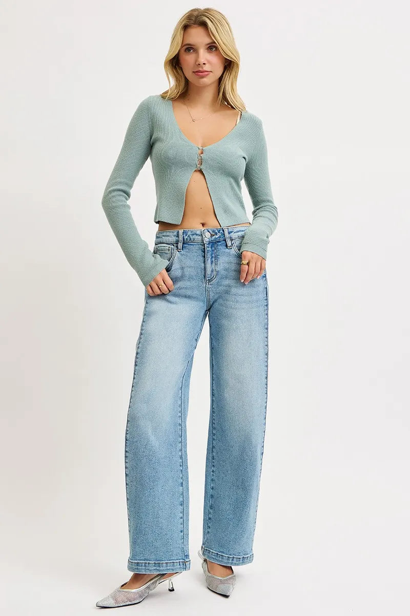 RISEN Mid Rise Wide Barrel Transferable Leg Snap Jeans - cas7m