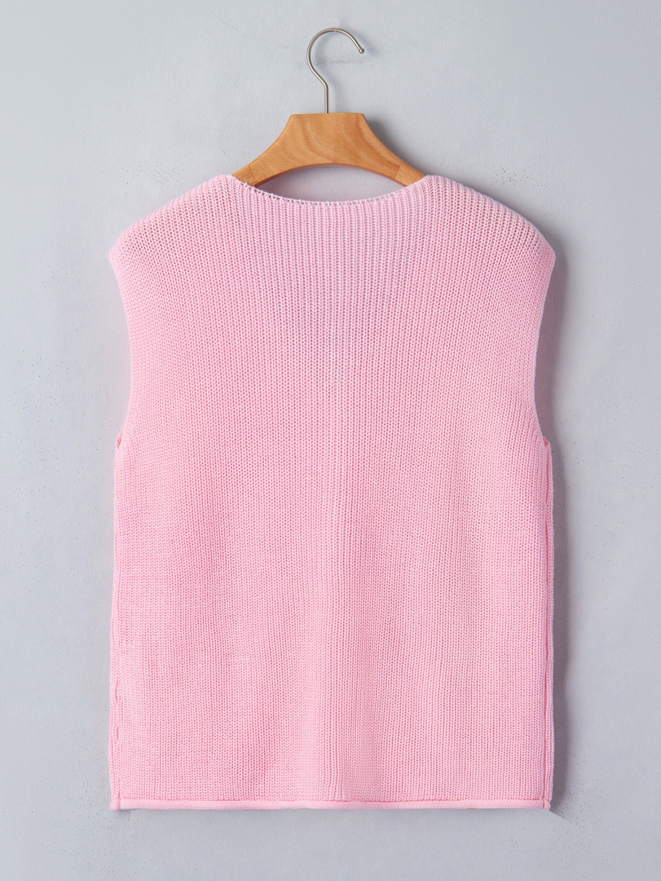 Solid Color Knit V Neck Button Front Sweater Vest - cas7m