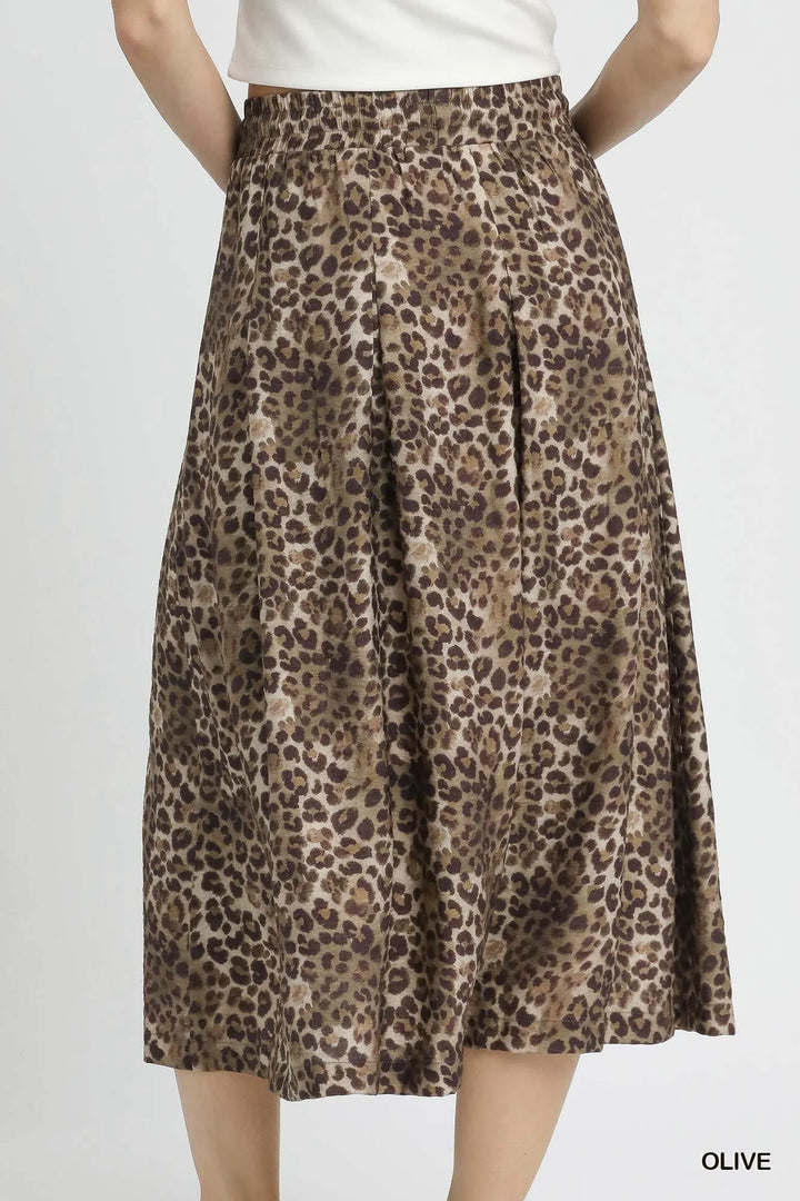 Umgee Drawstring Leopard Midi Skirt - cas7m