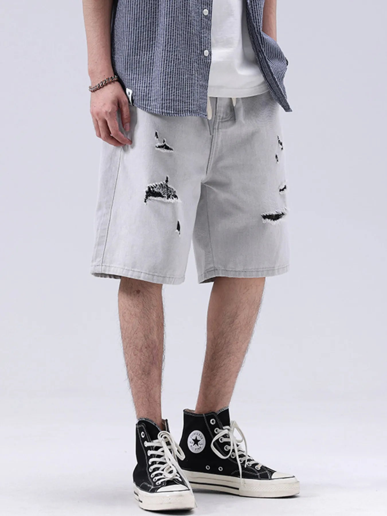Men's Distressed Loose Fit Denim Shorts - cas7m