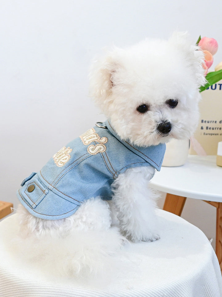 Embroidered Denim Pet Jacket - cas7m