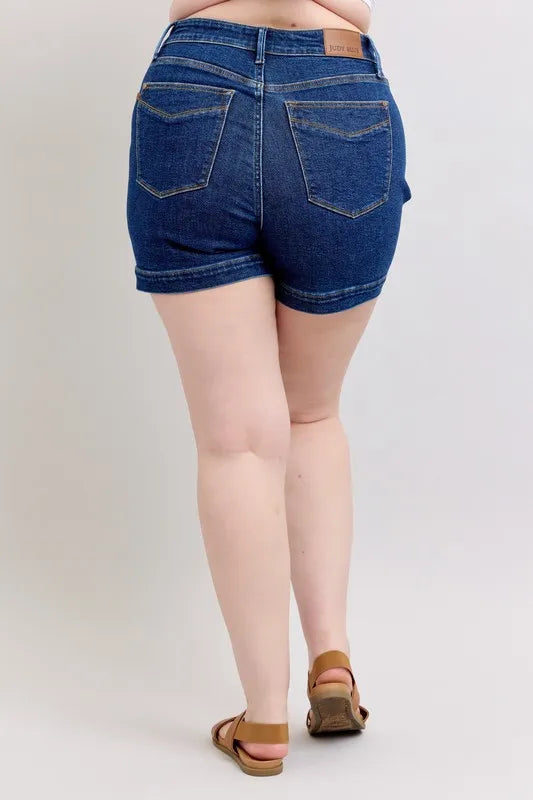 Judy Blue Full Size High Waist Tummy Control Denim Shorts Plus Size - cas7m