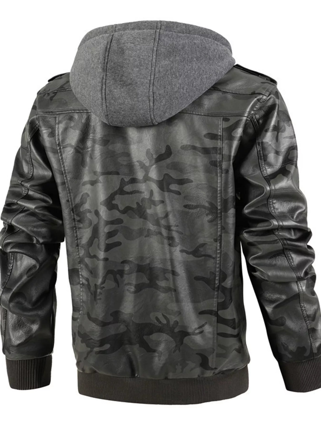 Men's Full Size Camouflage Hooded Faux Leather Jacket Plus Size - cas7m