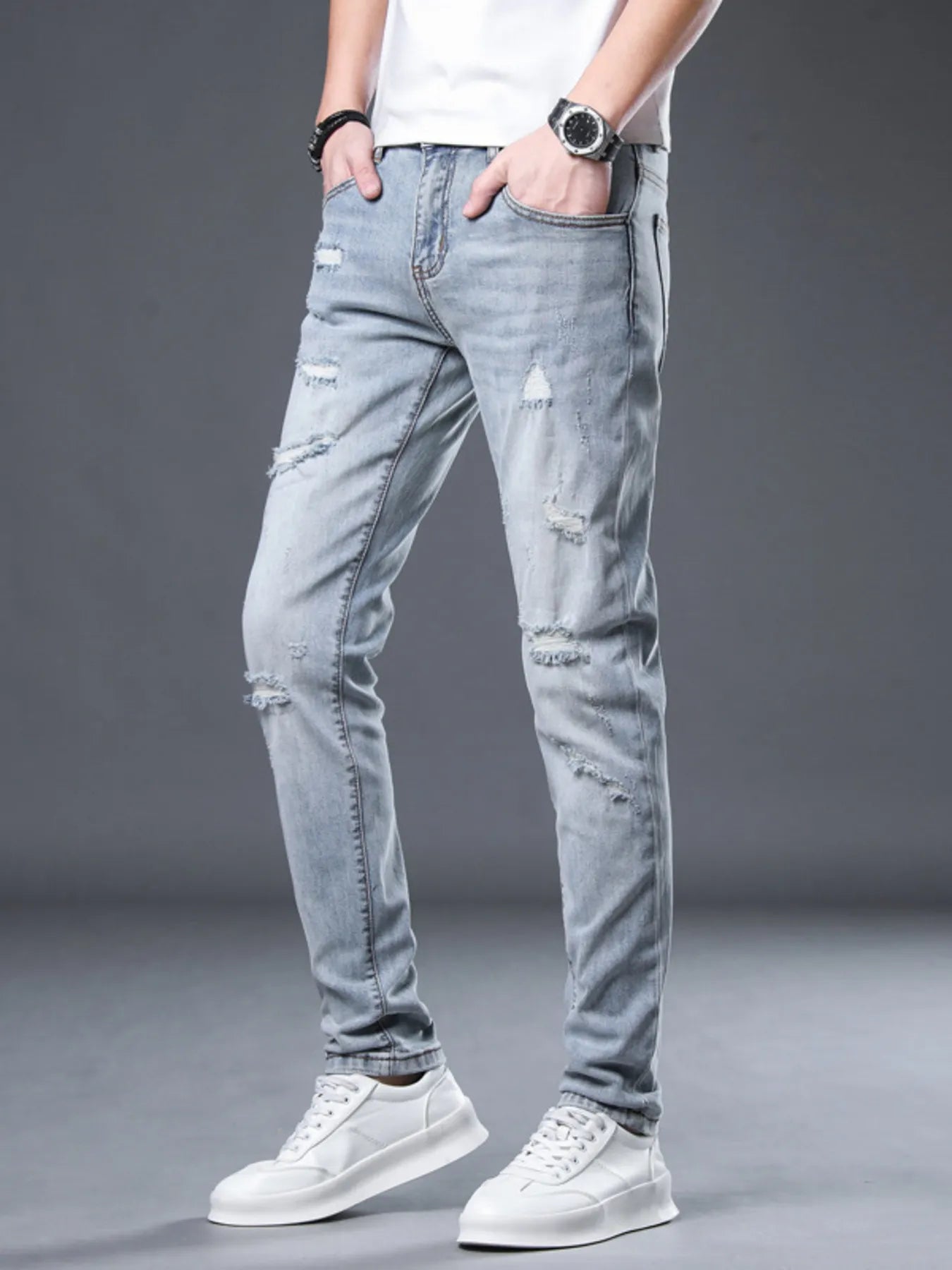 Men's Distressed Slim Fit Jeans - cas7m