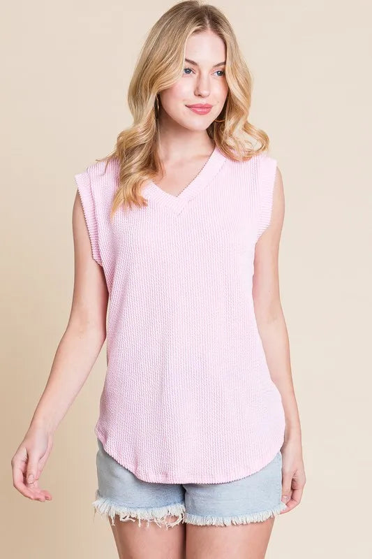 BOMBOM Rib Knit V-Neck Tank - cas7m