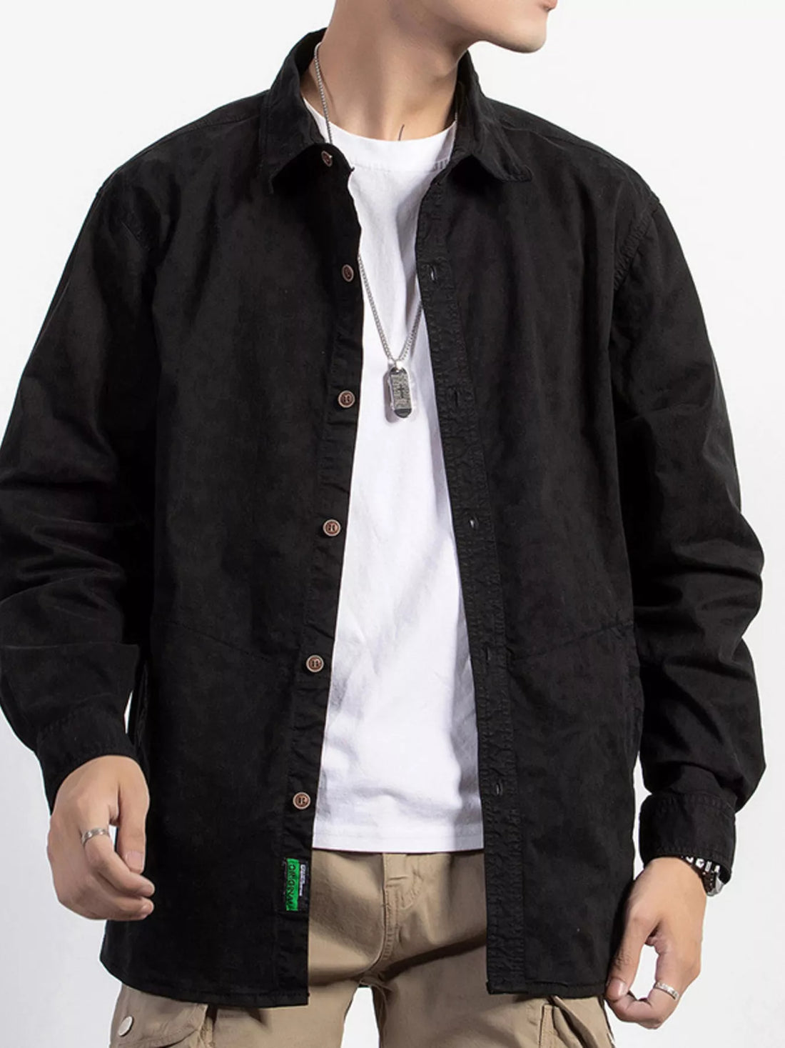 Men's Plus Size Button Up Long Sleeve Shirt - cas7m