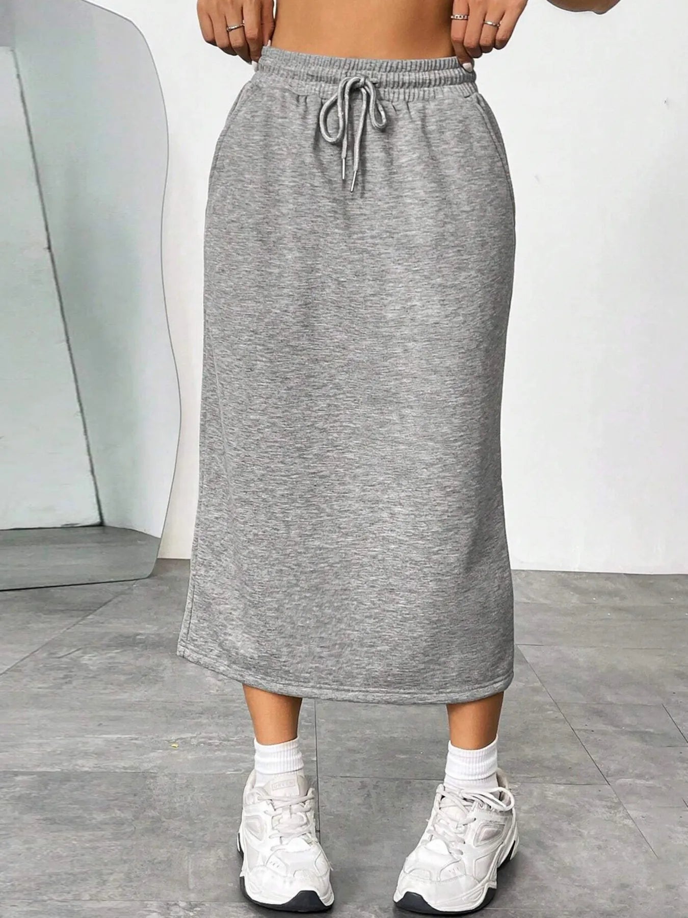 Slit Drawstring Midi Skirt - cas7m