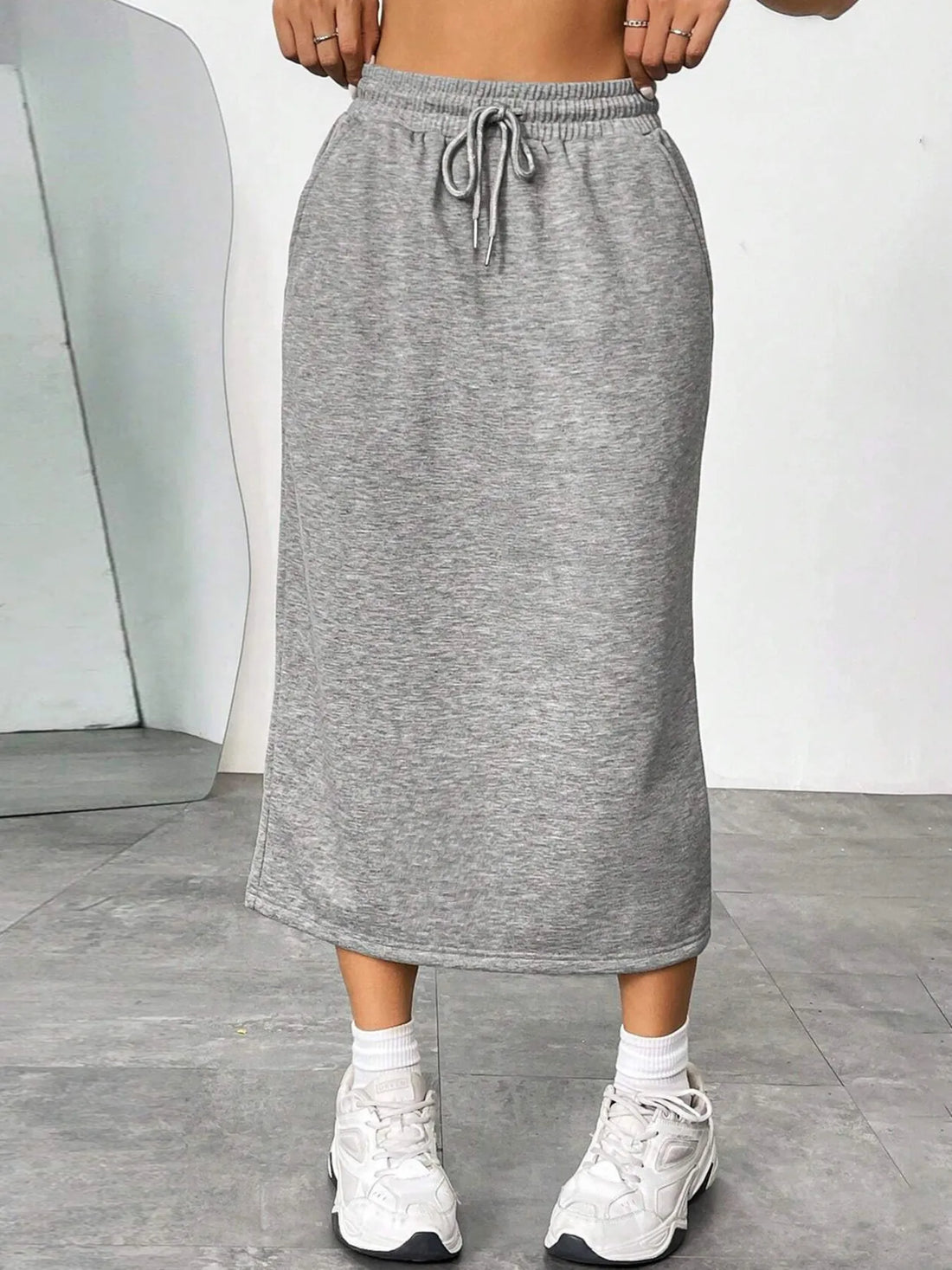 Slit Drawstring Midi Skirt - cas7m