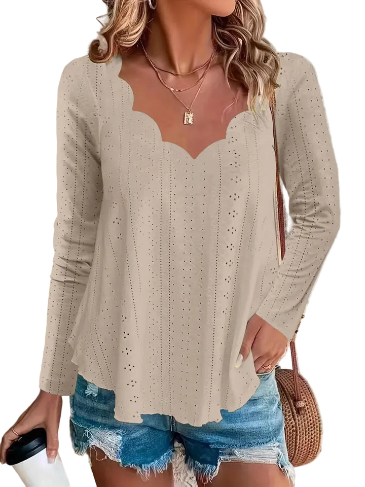 Eyelet Long Sleeve Blouse - cas7m