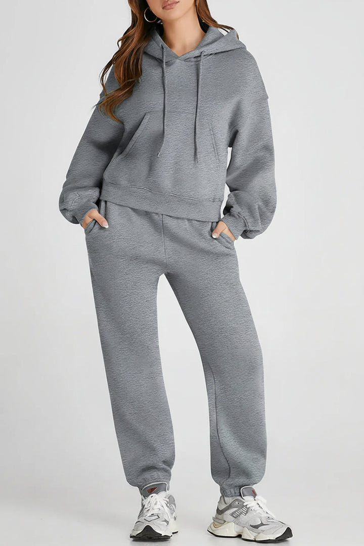 Dropped Shoulder Hooded Top and Pants Active Set - cas7m