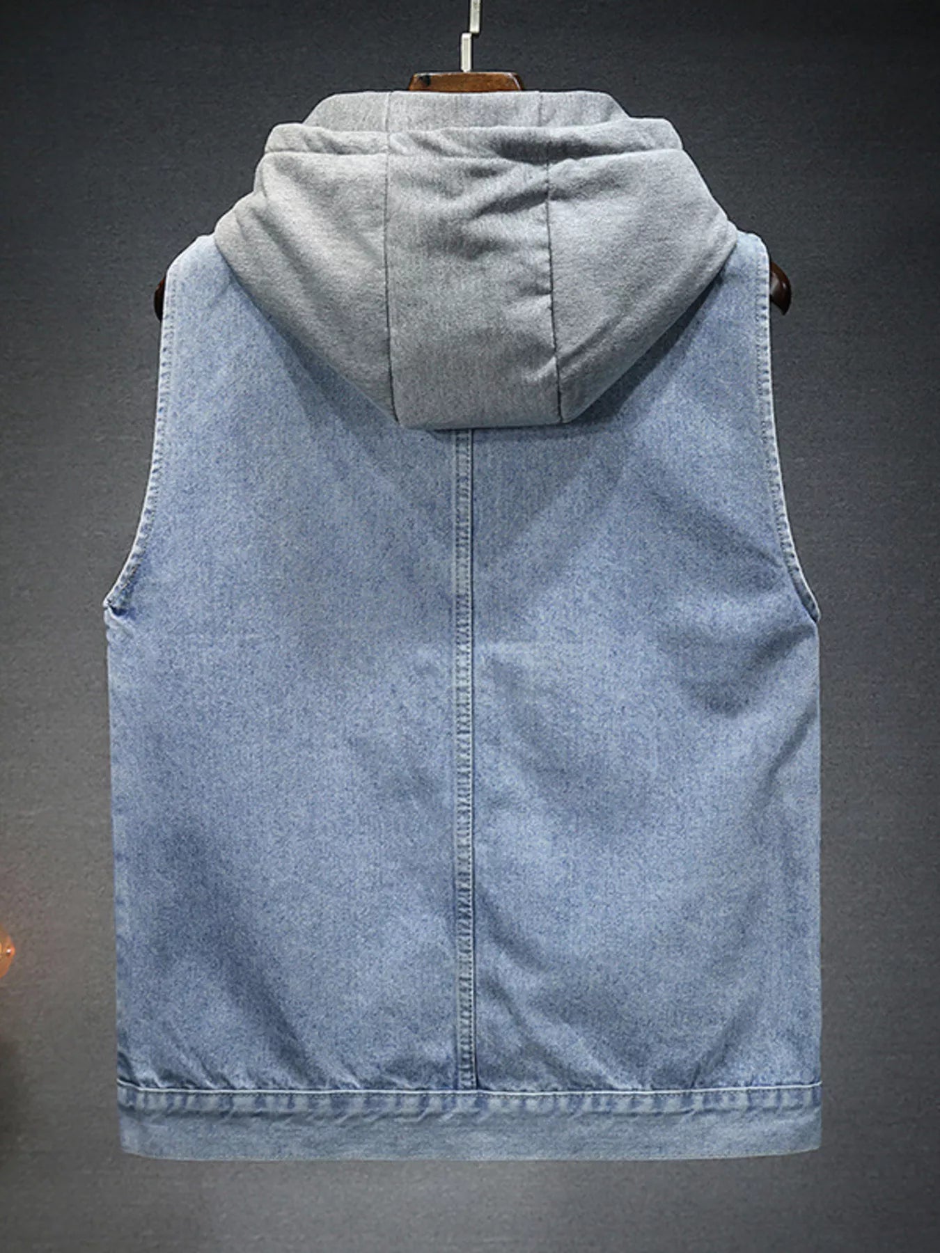 Men's Plus Size Hooded Denim Vest with Fleece Lining - cas7m