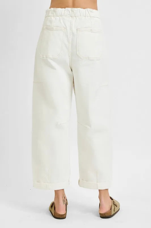 RISEN Full Size High Rise Crop Wide Barrel Cargo Pocket Jeans Plus Size - cas7m