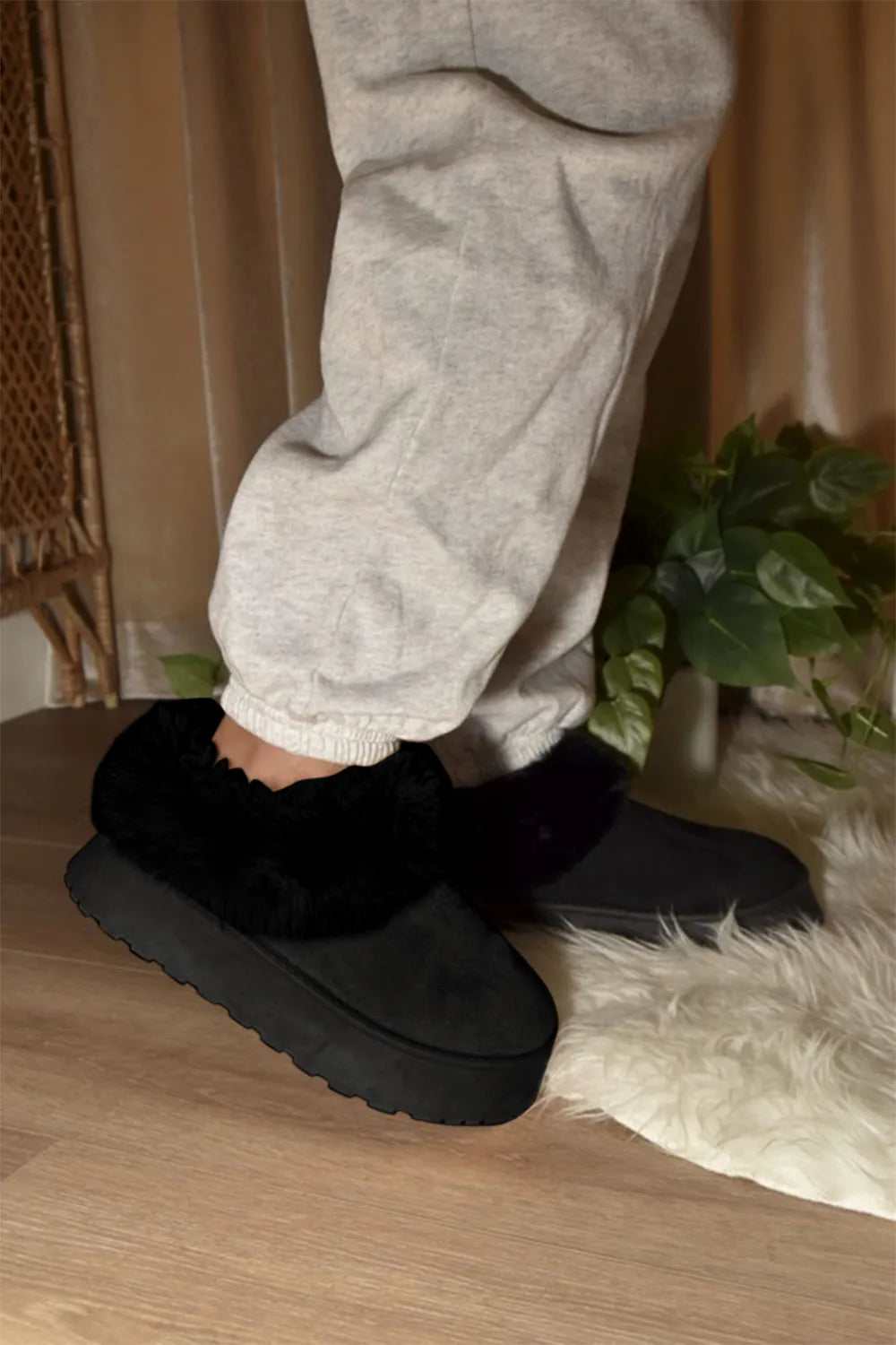 WILD DIVA Faux-Fur Platform Slip On Booties - cas7m