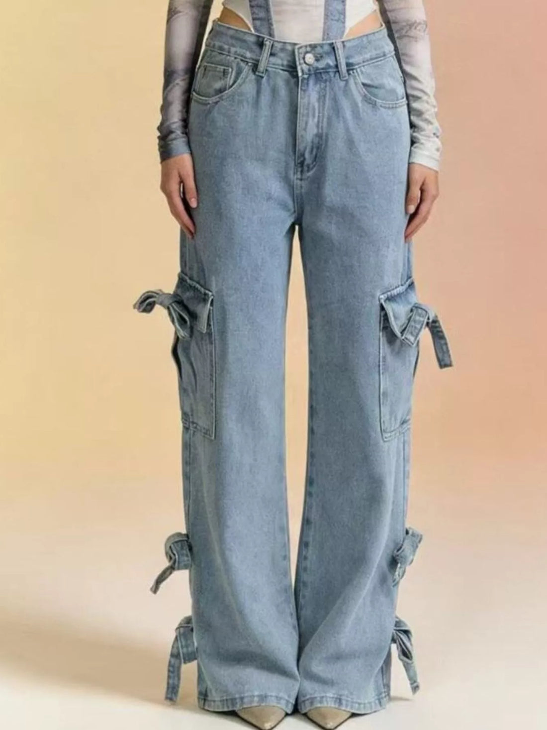 Bow Wide Leg Jeans - cas7m