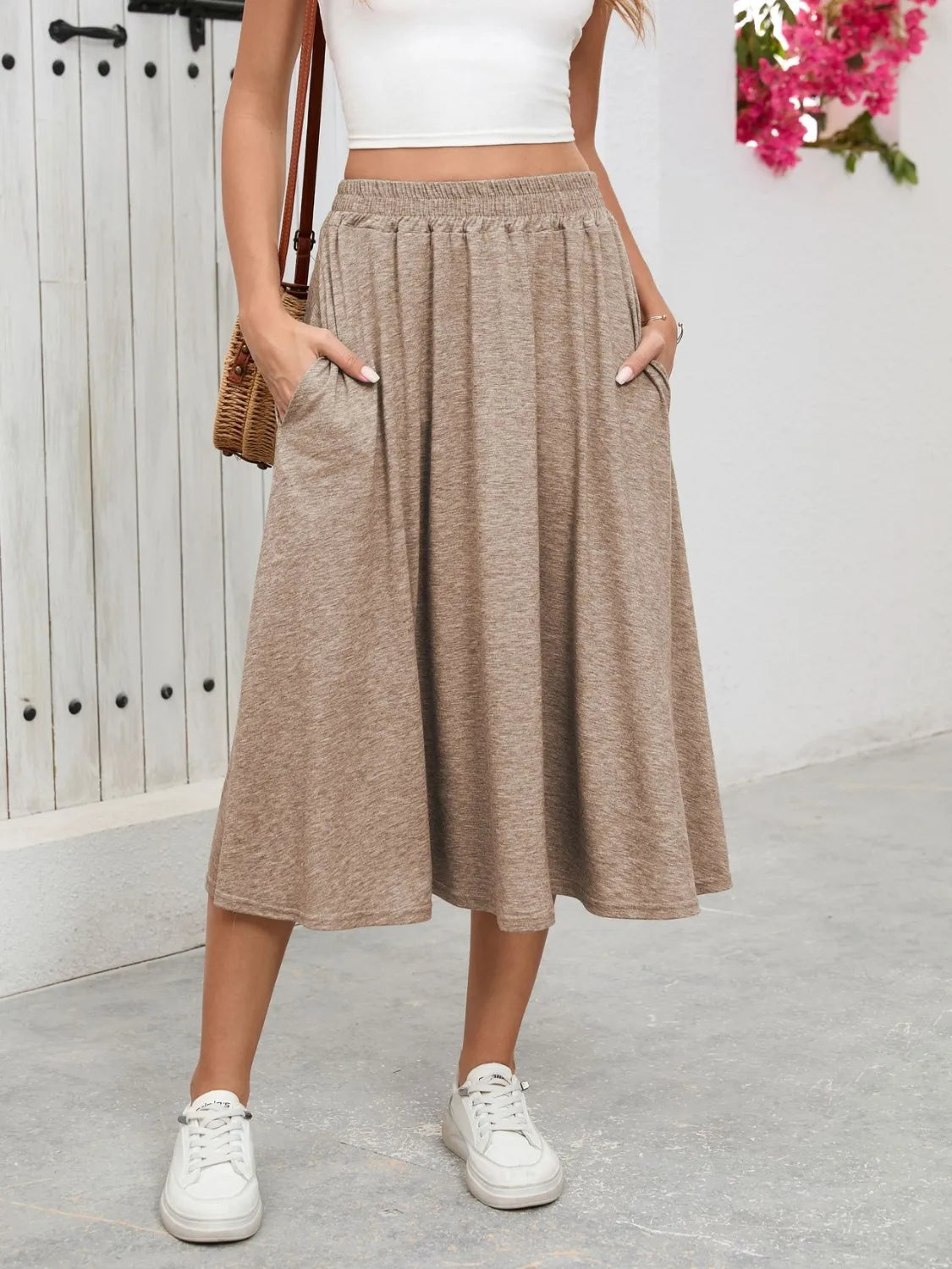 Elastic Waist Skirt With Pockets - cas7m