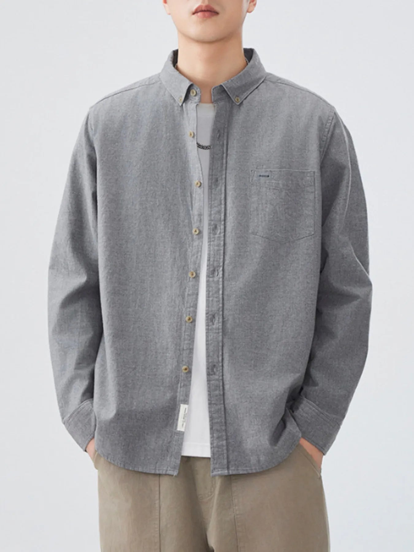 Men's Plus Size Button Up Long Sleeve Shirt - cas7m