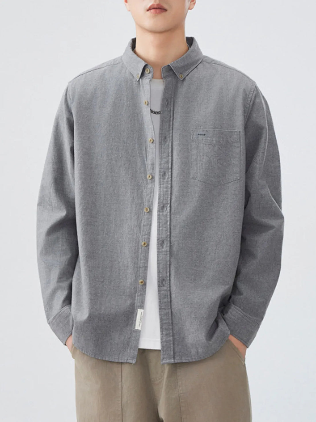 Men's Plus Size Button Up Long Sleeve Shirt - cas7m