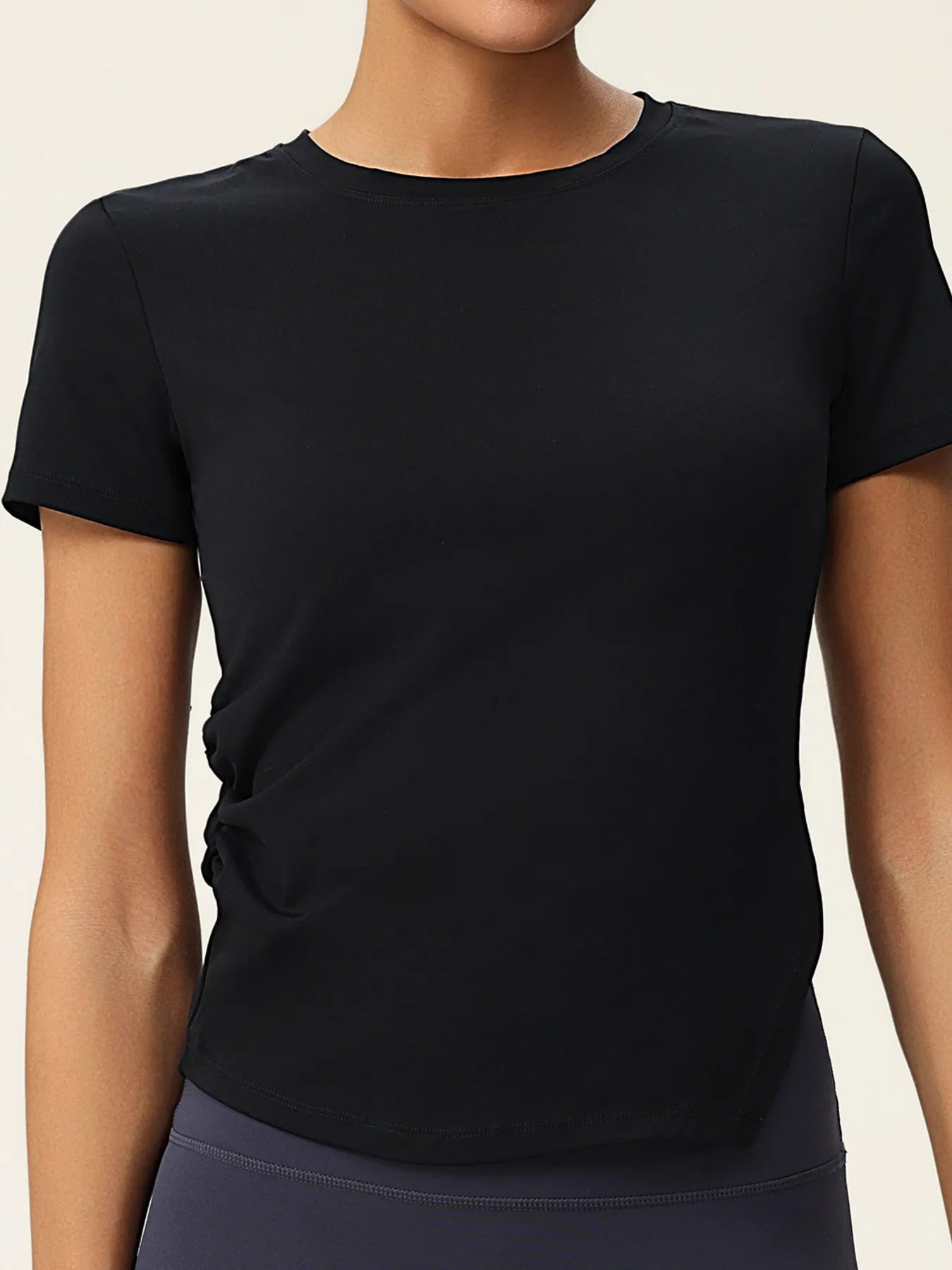 Full Size Slit Round Neck Short Sleeve Active T-Shirt Plus Size - cas7m
