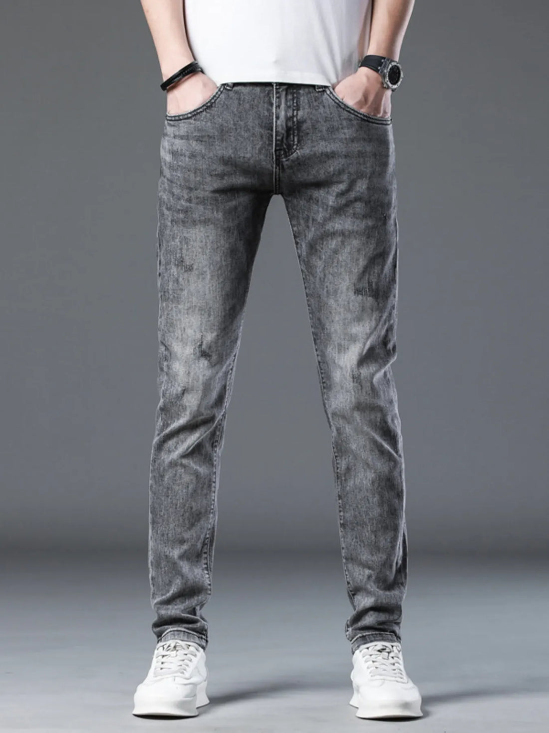 Men's Washed Stretch Slim-Fit Jeans - Cotton Blend - cas7m