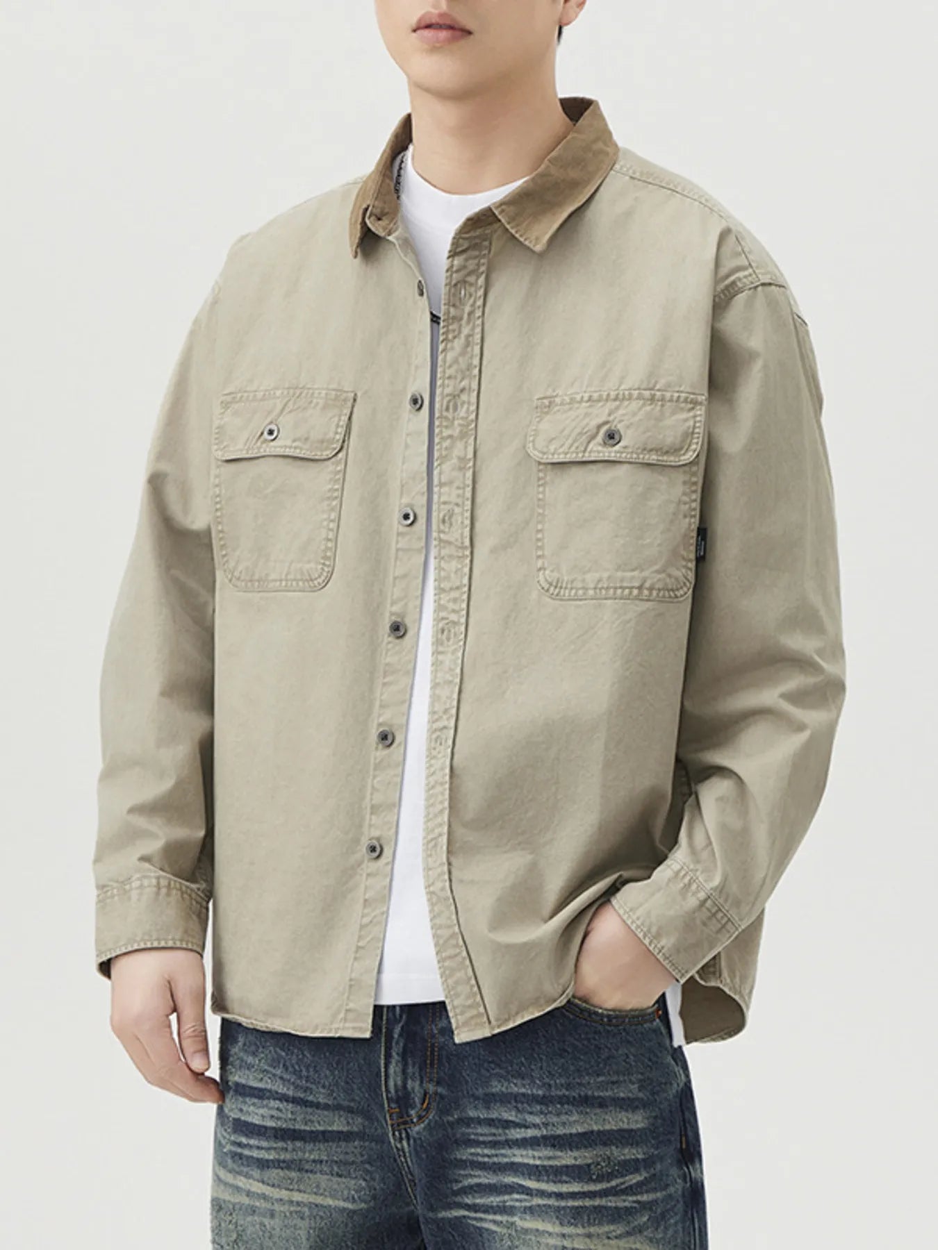 Men's Plus Size Button Up Long Sleeve Shirt - cas7m