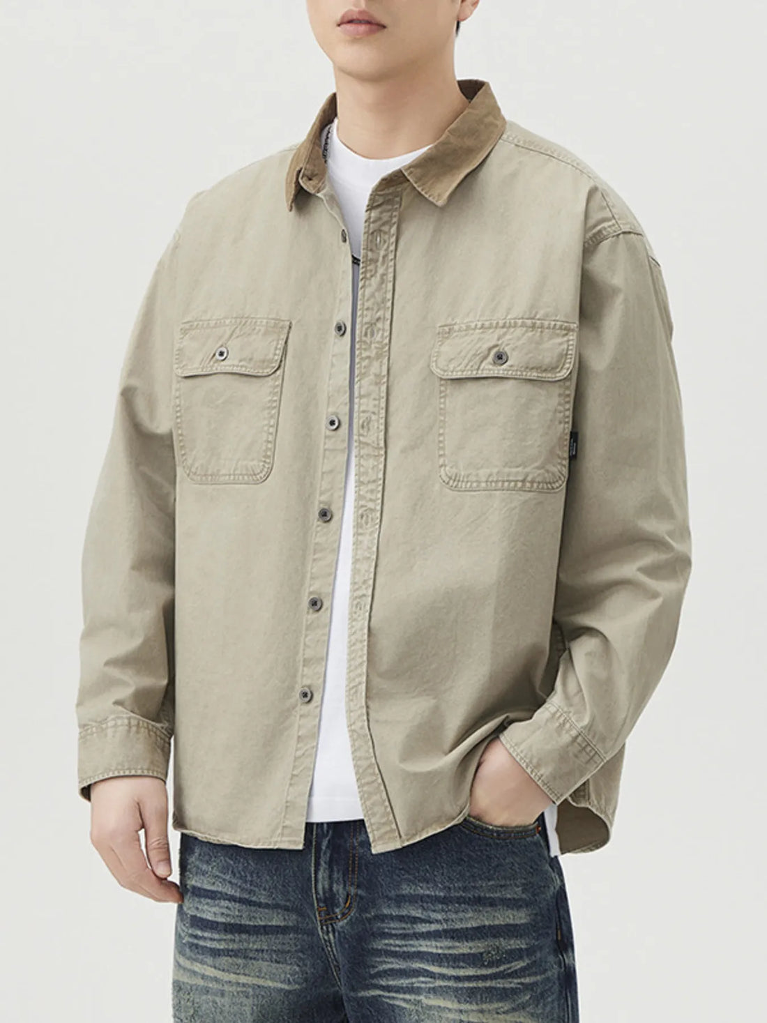 Men's Plus Size Button Up Long Sleeve Shirt - cas7m
