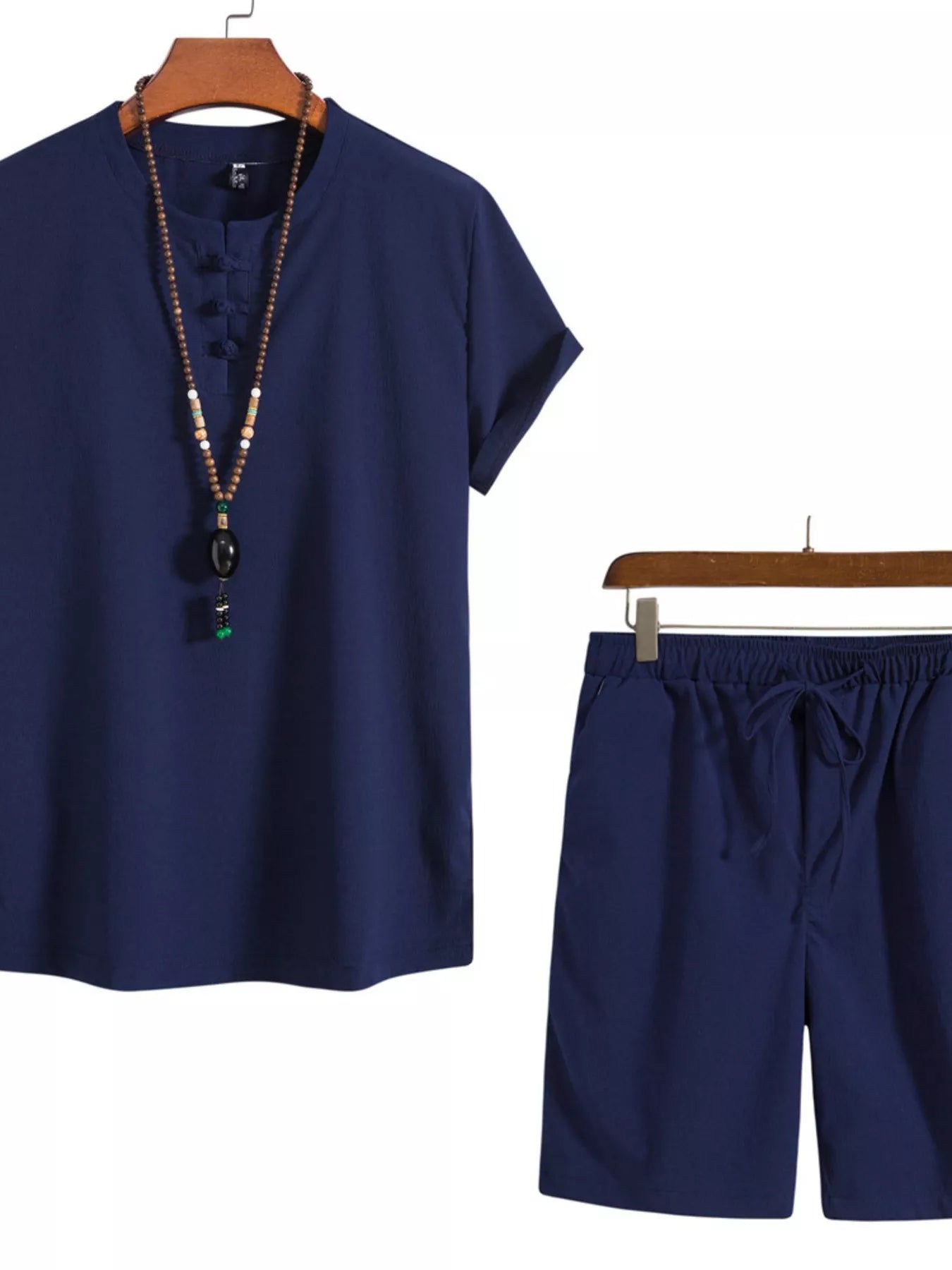 Men's Plus Size Mandarin Collar Short Sleeve Shirt and Shorts Set - cas7m