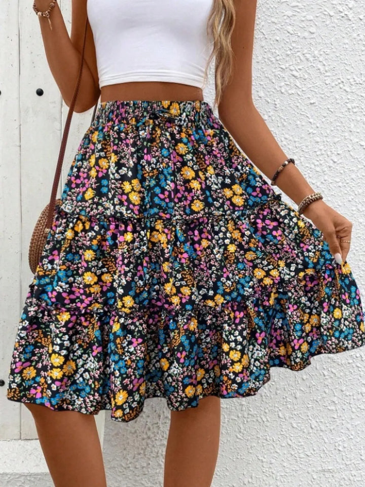 Floral Print Midi Skirt - cas7m