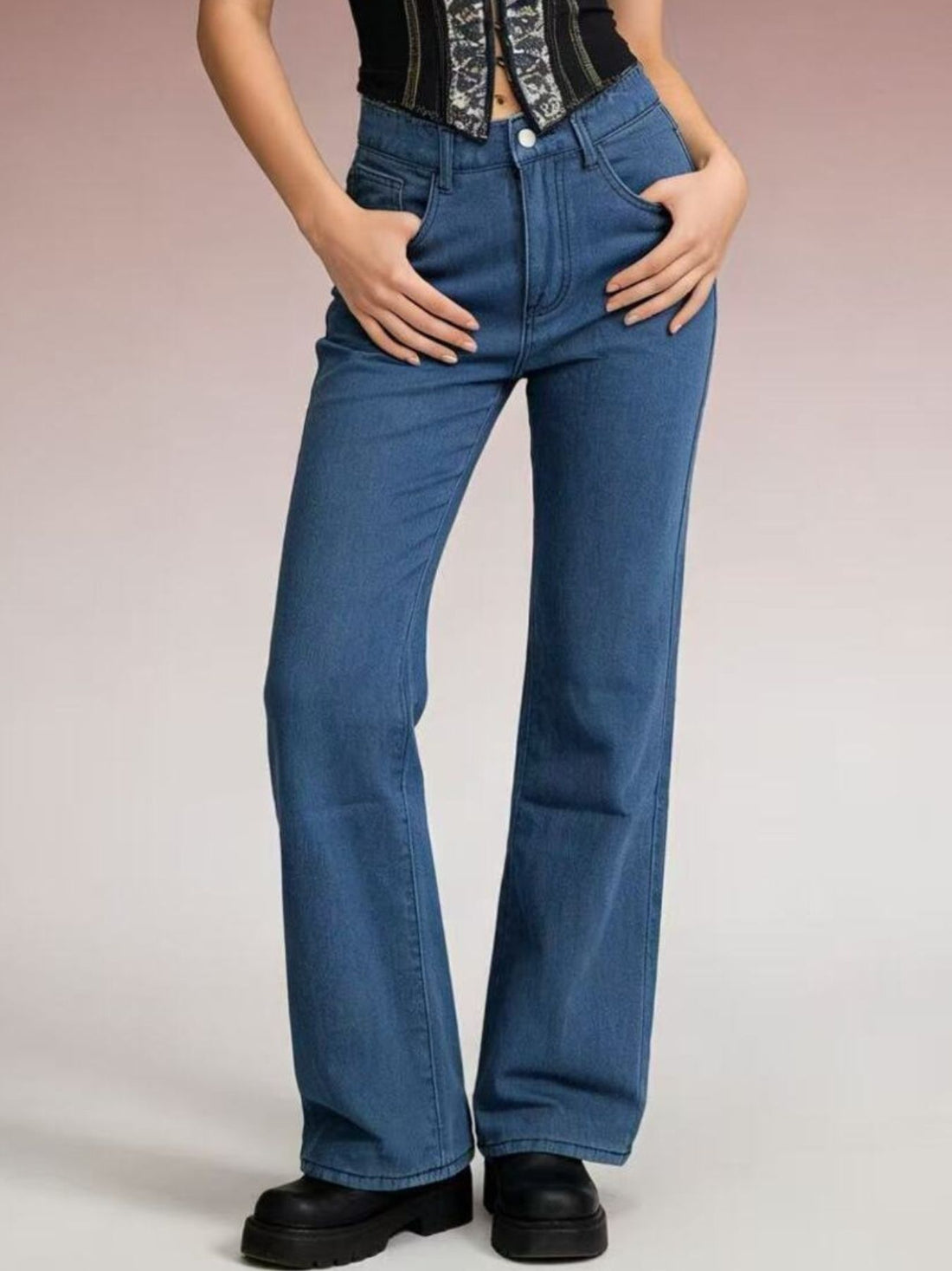 Butterfly Back Wide Leg Jeans - cas7m