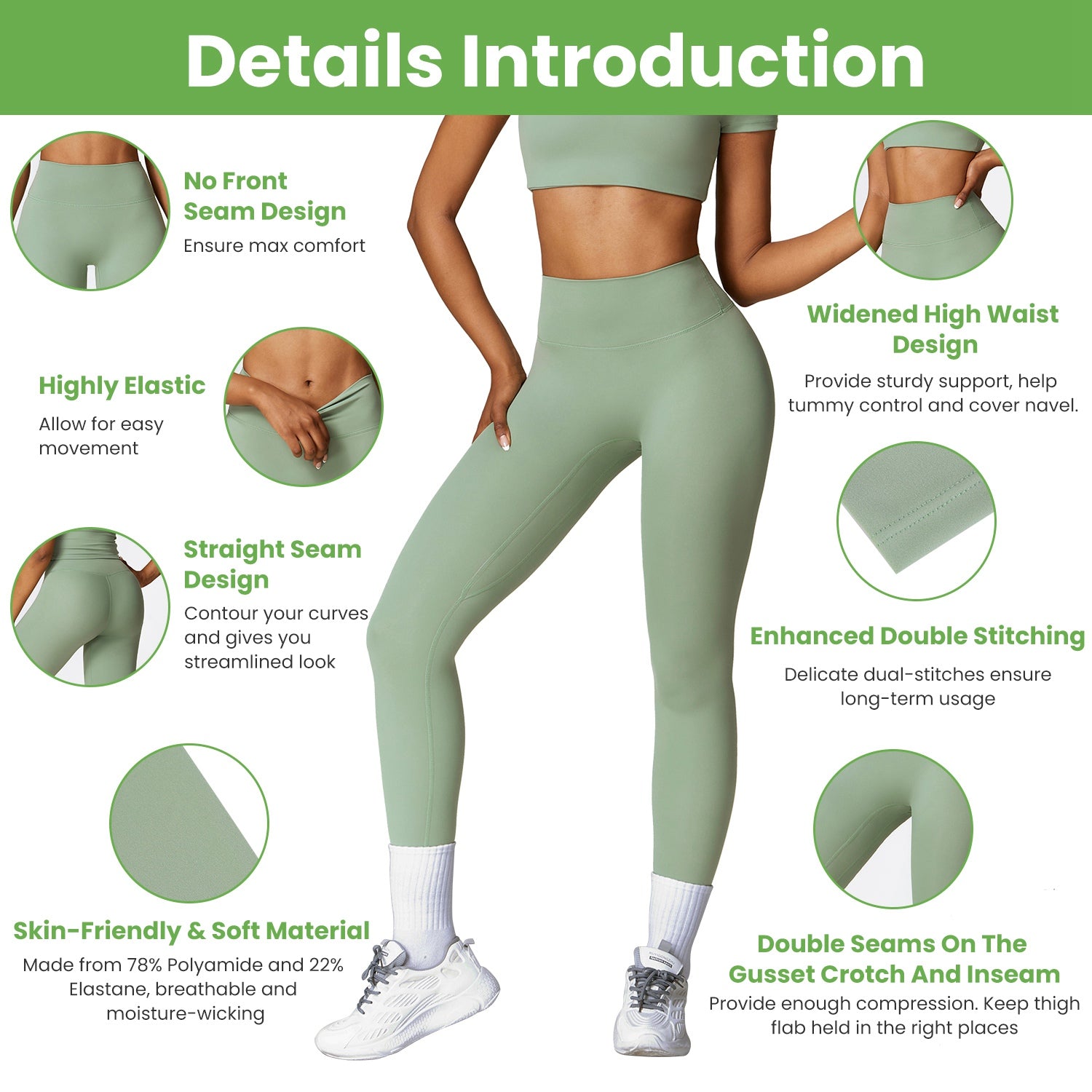 4 Sizes-5 Colors Option - 1Pc Women's High Waist Workout Leggings Tummy Control Compression Yoga Tight Pants Gym Pants Athletic Running Leggings With 25In Inseam No Front Seam - cas7m
