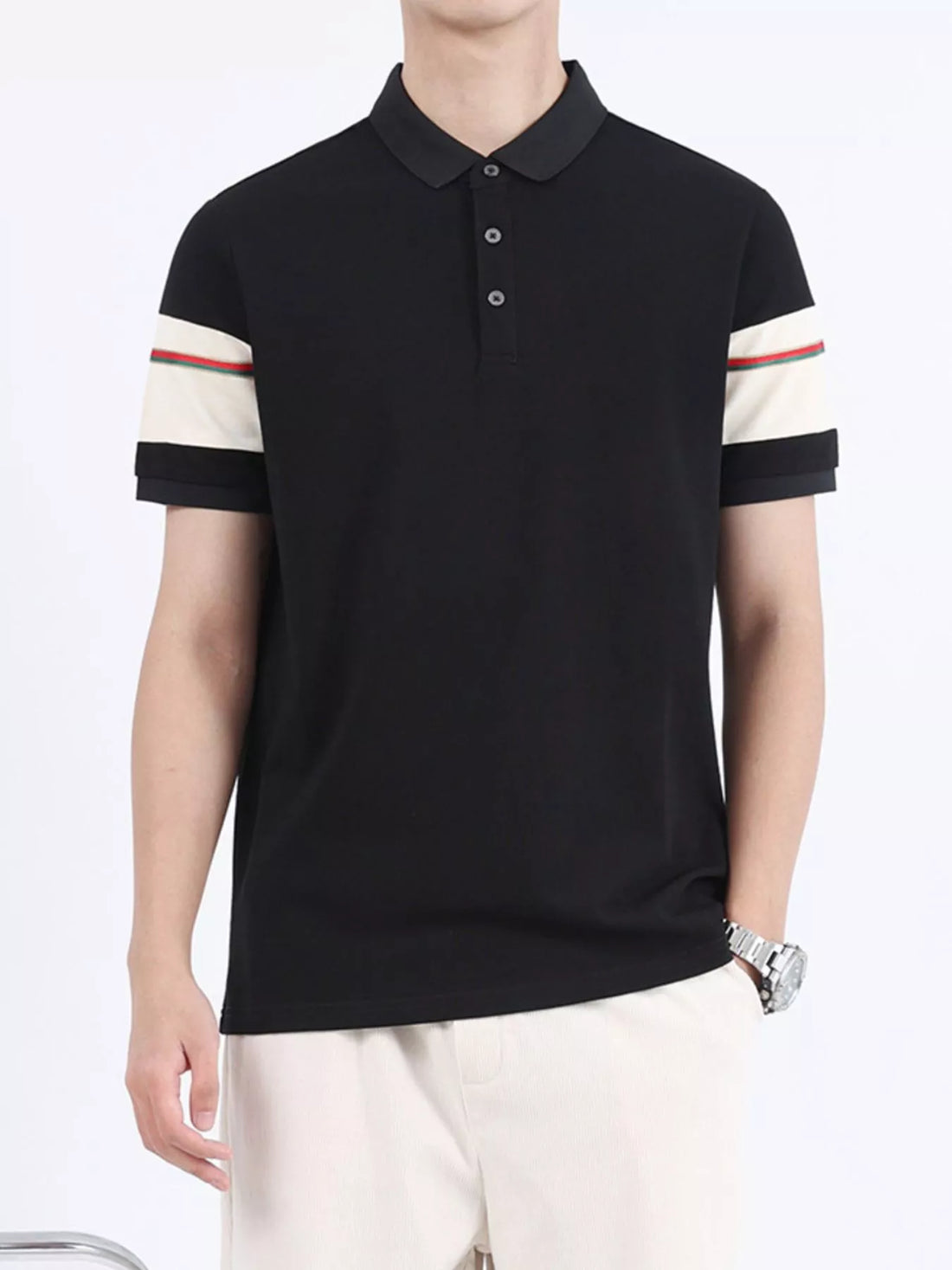 Men's Plus Size Striped Sleeve Casual Polo - cas7m