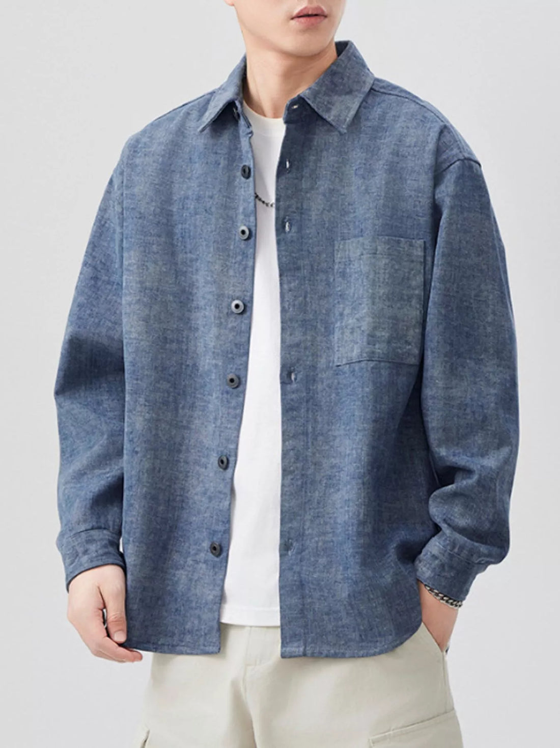 Men's Plus Size Button Up Long Sleeve Shirt - cas7m
