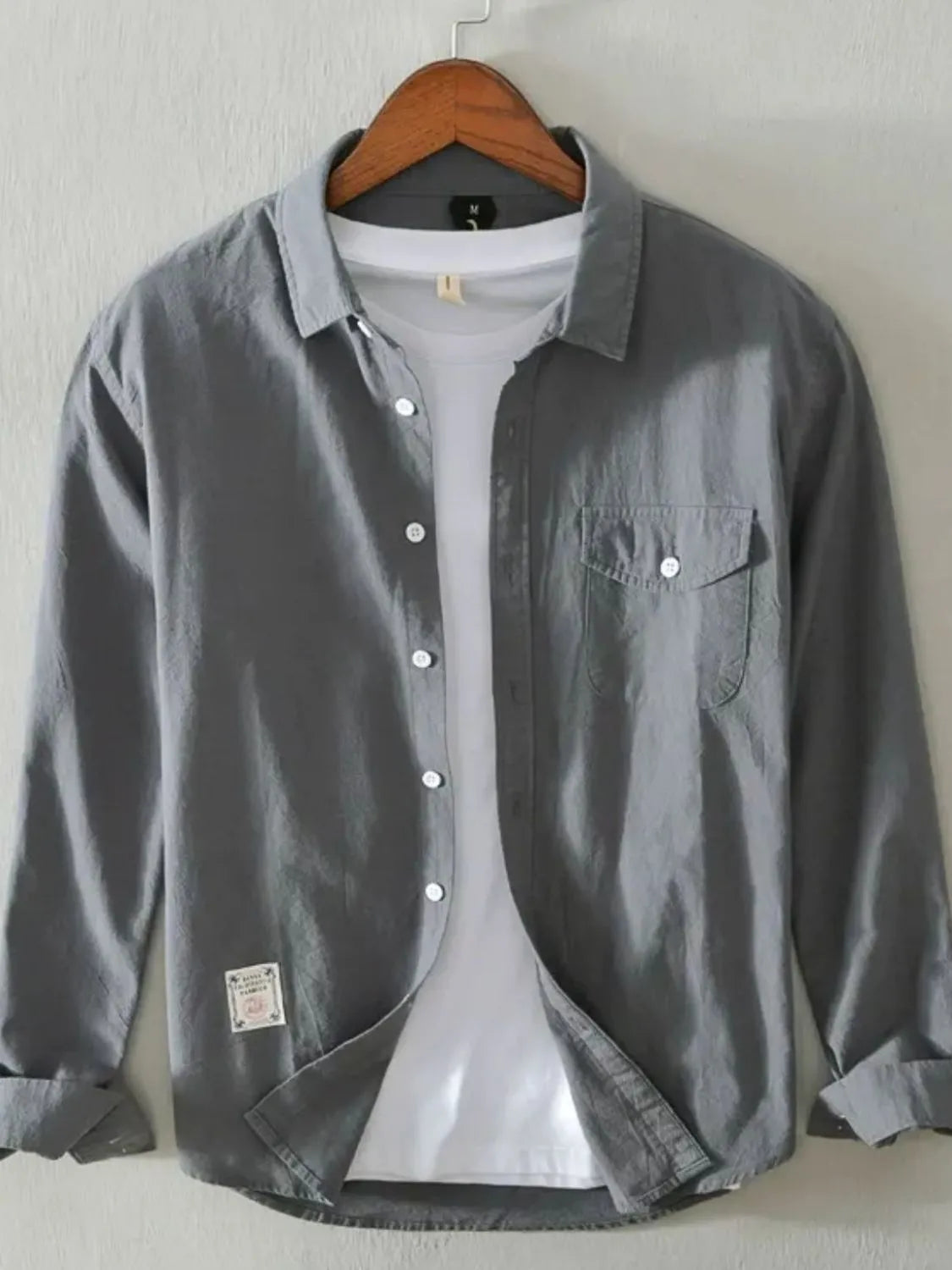 Men's Plus Size Button Up Long Sleeve Shirt - cas7m