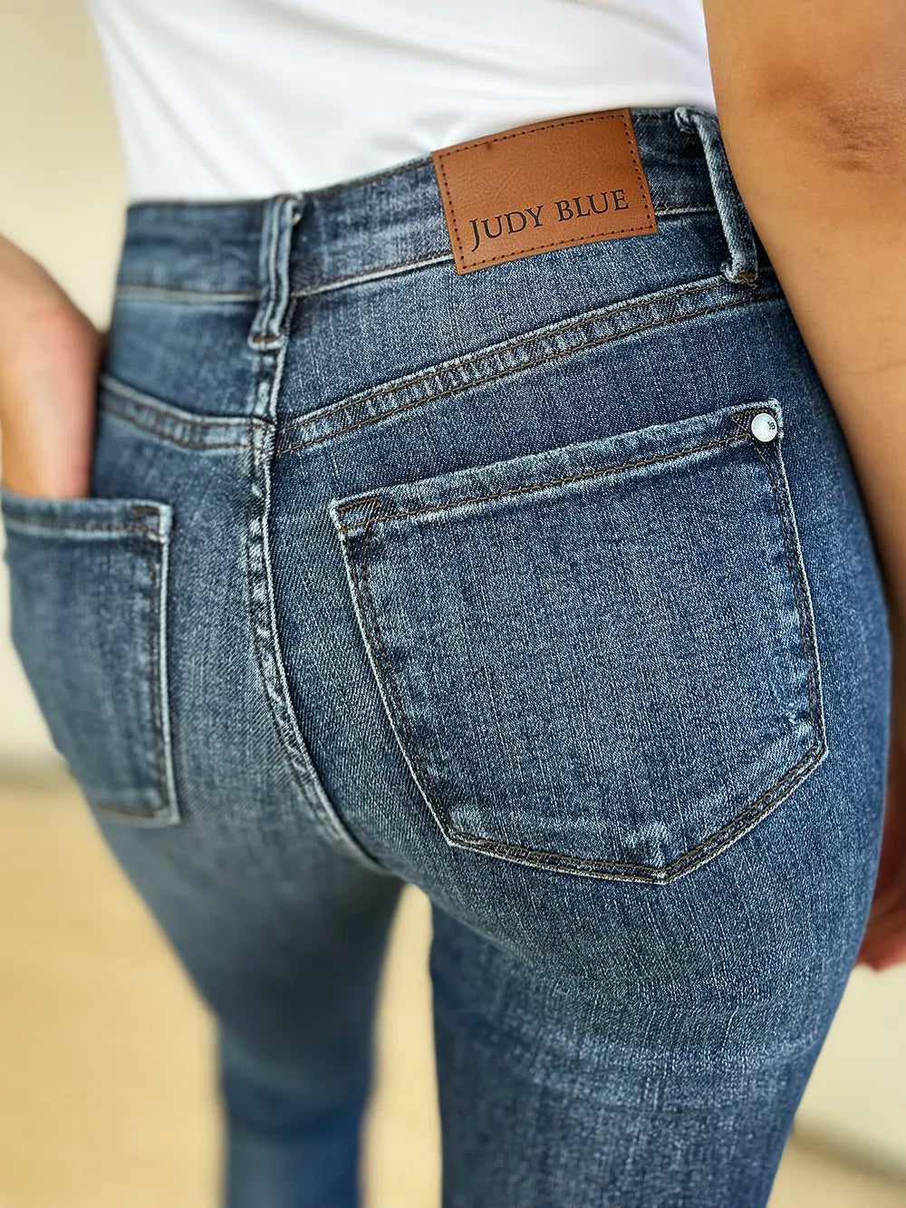 Judy Blue Full Size Mid Waist Distressed Slim Jeans - cas7m