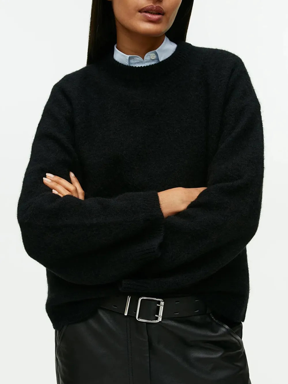 Round Neck Drop Shoulder Sweater - cas7m