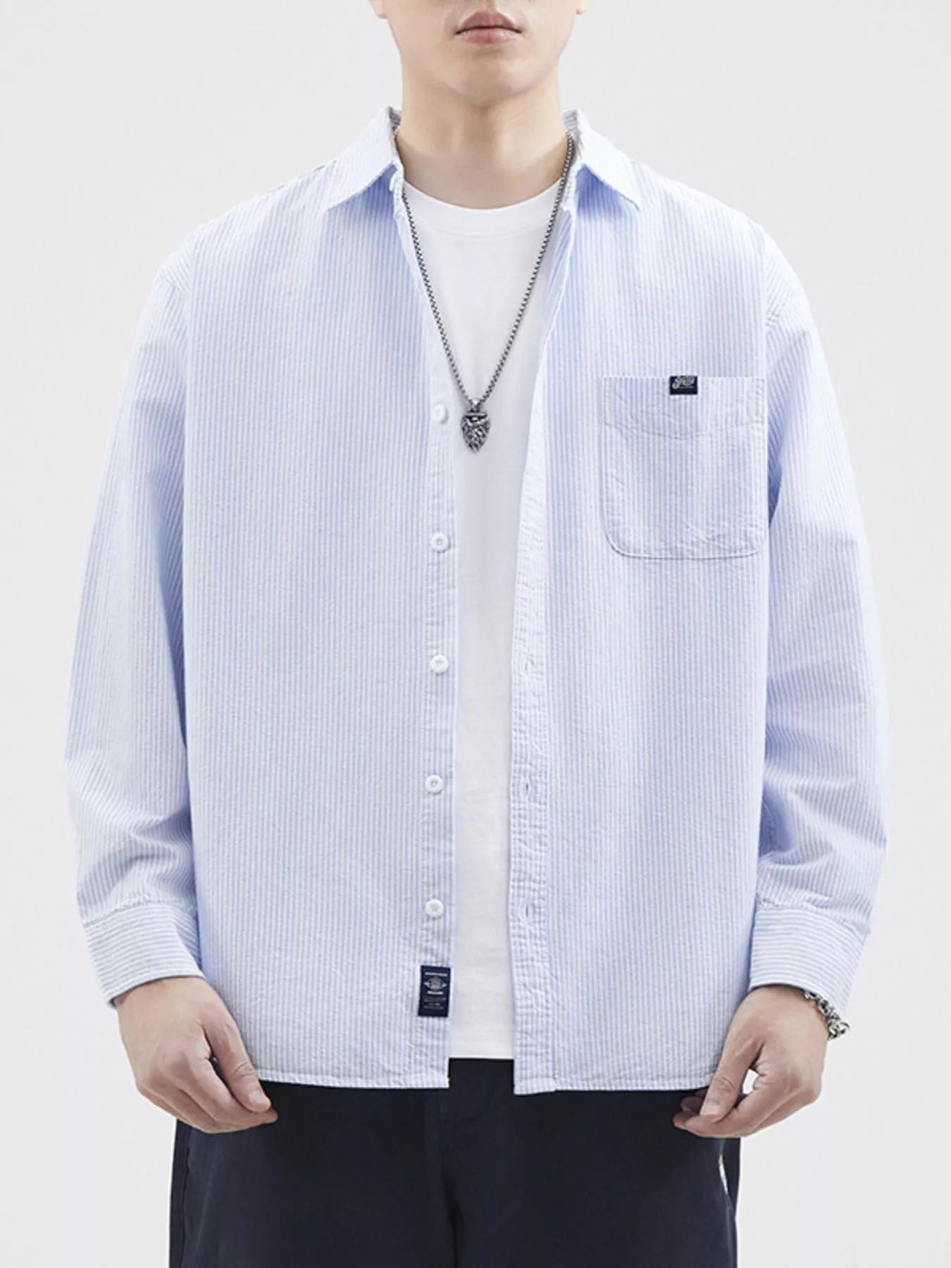Men's Plus Size Striped Button Up Long Sleeve Shirt - cas7m