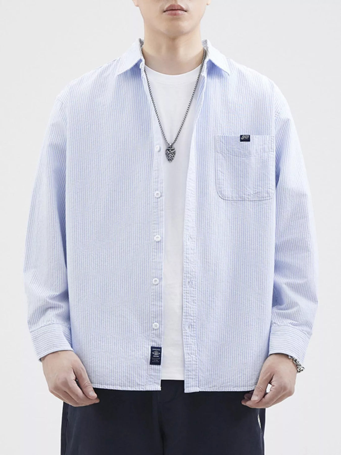 Men's Plus Size Striped Button Up Long Sleeve Shirt - cas7m