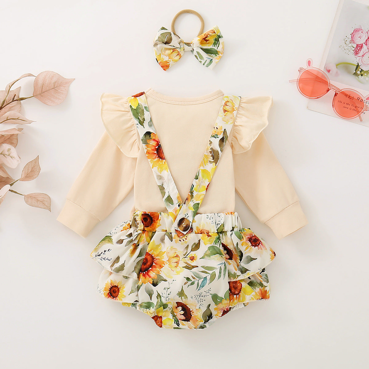 Infant Baby Girl Shoulder Strap Princess Dress Multi-color Long-sleeved Triangle Romper - cas7m