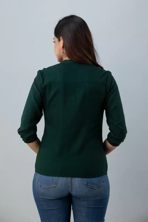 Casual Regular Sleeves Solid Women Dark Green Top