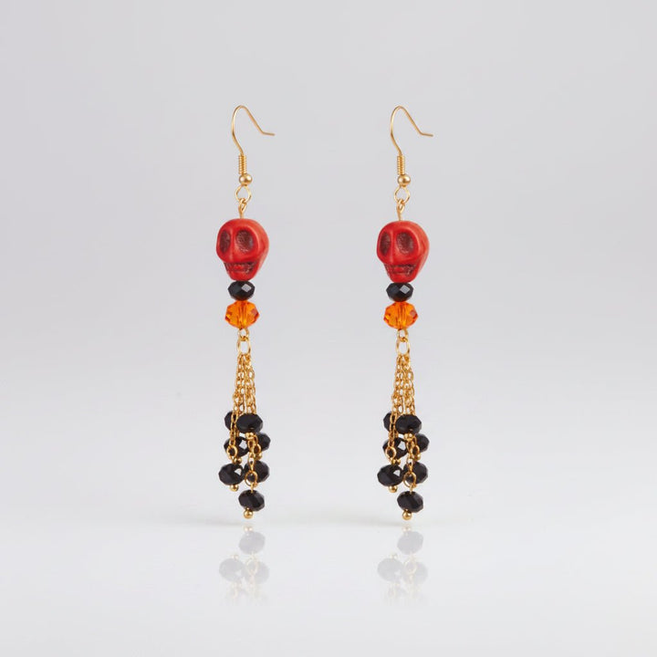 Halloween Skull Beaded Drop Earrings - cas7m