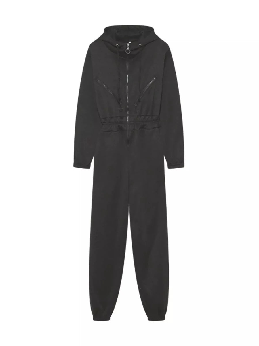 Hooded Zip-Up Long Sleeve Jumpsuit - cas7m