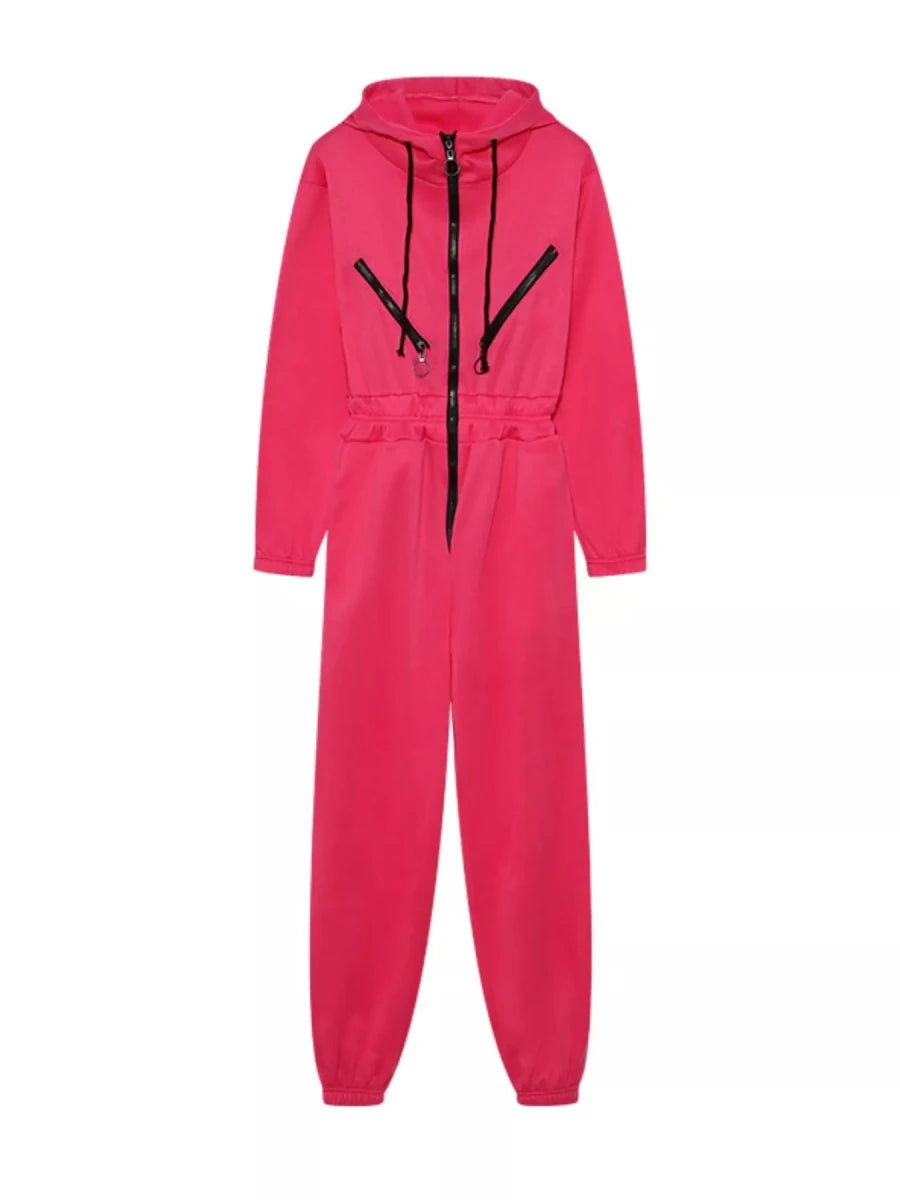 Hooded Zip-Up Long Sleeve Jumpsuit - cas7m