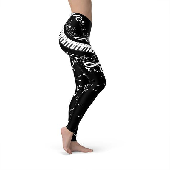 Womens Piano Notes Black Leggings - cas7m